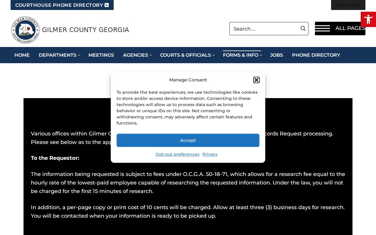 Gilmer County open records request instructions and timing notice
