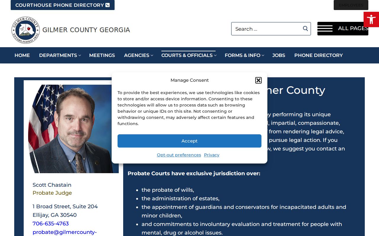 Gilmer County Probate Court contact and linked citation payment route
